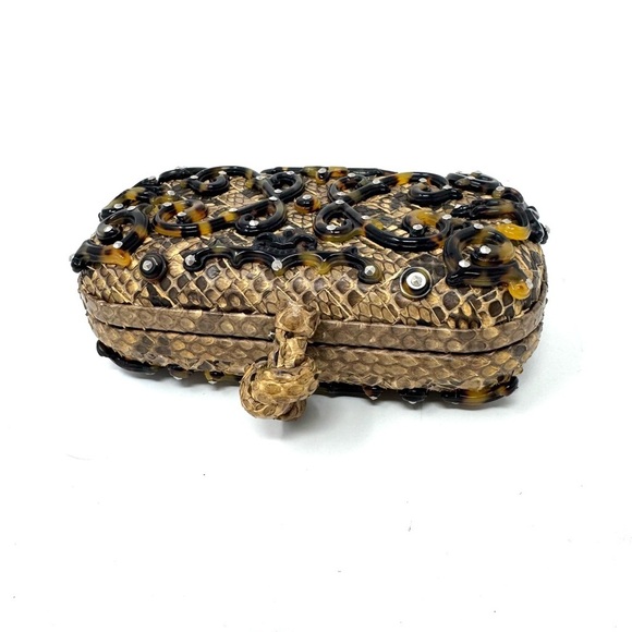 Bottega Veneta Brown Tortoise Appliqué & Python Knot Clutch Limited Edition - Picture 3 of 7